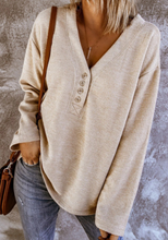 Load image into Gallery viewer, Pre-Order V Neck Buttons Drop Shoulder Ribbed Knit Top