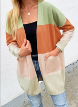 Load image into Gallery viewer, Pre-Order Open Front Color Block Pockets Tunic Cardigan