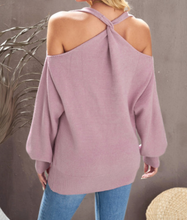 Load image into Gallery viewer, Pre-Order V Neck Twisted Back Cold Shoulder Sweater