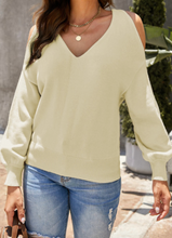 Load image into Gallery viewer, Pre-Order V Neck Twisted Back Cold Shoulder Sweater