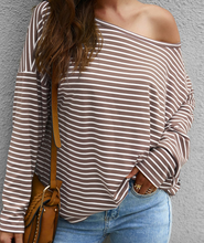 Load image into Gallery viewer, Pre-Order Black Boat Neck Drop Shoulder Striped Oversized Tops