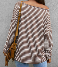 Load image into Gallery viewer, Pre-Order Black Boat Neck Drop Shoulder Striped Oversized Tops