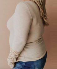 Load image into Gallery viewer, Pre-Order Plus Size Lace Splicing Ribbed Long Sleeve Plus Size Top