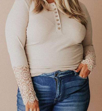 Load image into Gallery viewer, Pre-Order Plus Size Lace Splicing Ribbed Long Sleeve Plus Size Top