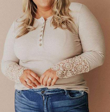 Load image into Gallery viewer, Pre-Order Plus Size Lace Splicing Ribbed Long Sleeve Plus Size Top