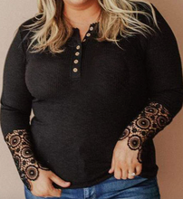 Load image into Gallery viewer, Pre-Order Plus Size Lace Splicing Ribbed Long Sleeve Plus Size Top