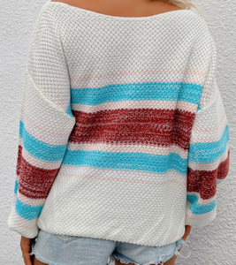 Color Block Knitted Drop Shoulder Pullover Sweater