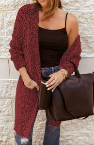 Fuzzy Knit Cardigan with Pockets