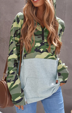 Load image into Gallery viewer, Pre-Order Green Camo Color Block Patchwork Zip Collar Sweatshirt