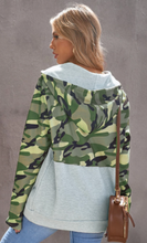 Load image into Gallery viewer, Pre-Order Green Camo Color Block Patchwork Zip Collar Sweatshirt