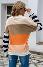 Load image into Gallery viewer, Pre-Order Brown Color Block V Neck Sweatshirt