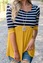 Load image into Gallery viewer, Pre-Order Striped Ruffled Three Quarter Sleeve O-Neck Top