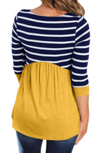 Load image into Gallery viewer, Pre-Order Striped Ruffled Three Quarter Sleeve O-Neck Top