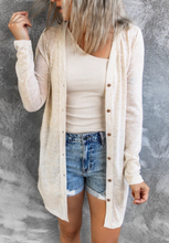 Load image into Gallery viewer, Pre-Order Beige Solid Color Open-Front Buttons Cardigan