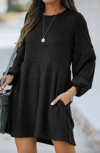 Round Neck Empire Waist Ribbed Knit Tunic/Dress