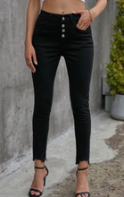 Load image into Gallery viewer, Pre-Order NEW Sizes Black Buttons Frayed Cropped High Waisted Jeans