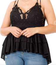 Load image into Gallery viewer, Black Crochet Lace Peplum Cami