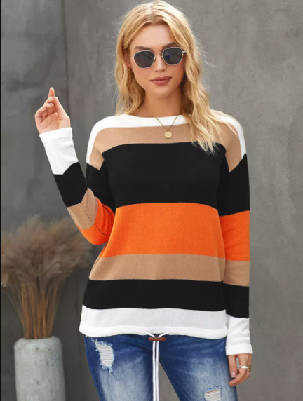 Pre-Order Color Block Knit Sweater with tie