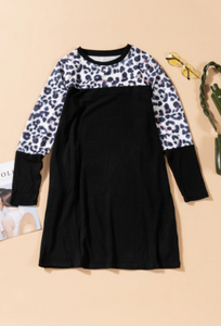 Pre-Order Leopard Print Splicing Long Sleeve Dress