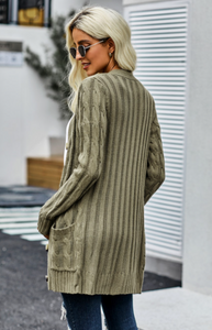 Pre-Order Button Down Front Pocket Cable Knit Cardigan