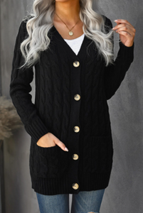 Pre-Order Button Down Front Pocket Cable Knit Cardigan