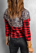 Load image into Gallery viewer, Pre-Order Buffalo Plaid Leopard Splicing Zipper Collar Pullover Sweatshirt
