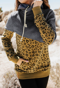 Pre-Order Leopard Colorblock Cowl Neck Hoodie