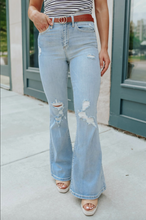 Load image into Gallery viewer, Pre-Order Sky Blue Wash Distressed Flare Jeans