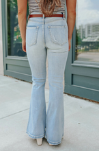 Load image into Gallery viewer, Pre-Order Sky Blue Wash Distressed Flare Jeans