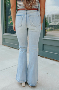 Pre-Order Sky Blue Wash Distressed Flare Jeans