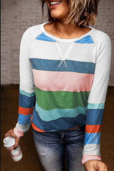 Pre-Order Striped Color Block Long Sleeve T-Shirt