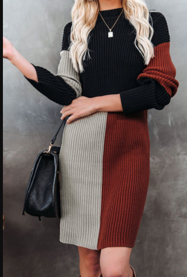 Pre-Order Color Block Knit Sweater Dress