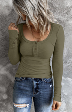 Load image into Gallery viewer, Pre-Order Crewneck Buttons Ribbed Knit Long Sleeve Top