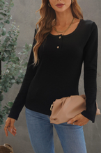 Load image into Gallery viewer, Pre-Order Crewneck Buttons Ribbed Knit Long Sleeve Top