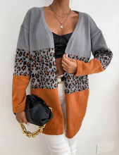 Load image into Gallery viewer, Pre-Order  Open Front Color Block Leopard Cardigan