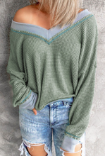 Load image into Gallery viewer, Pre-Order Green Waffle Knitted V Neck Top