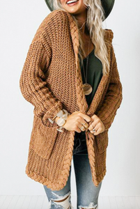 Pre-Order Solid Color Cable Knit Cardigan with Pockets