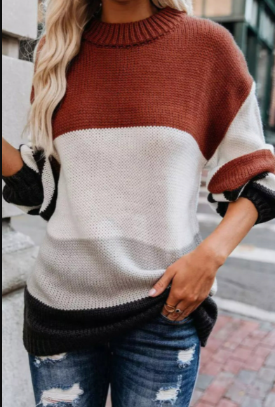 Pre-Order Color Block Striped Long Sleeve Sweater