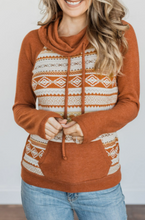 Load image into Gallery viewer, Pre-Order Orange Aztec Cowl Neck Sweatshirt