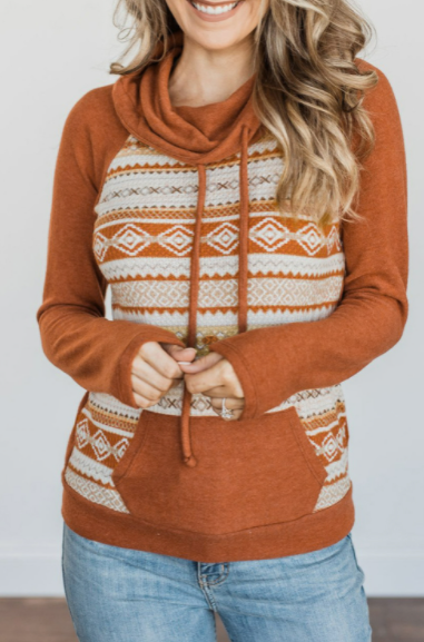 Pre-Order Orange Aztec Cowl Neck Sweatshirt
