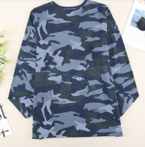 Pre-Order Camouflage Button V-Neck Long Sleeve Top