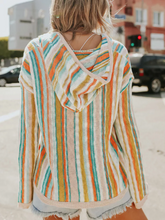 Load image into Gallery viewer, Pre-Order Multicolor Striped V Neck Bell Sleeve Hooded Sweater