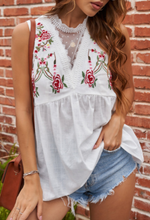 Load image into Gallery viewer, Pre-Order White Embroidered Crochet Babydoll Tank