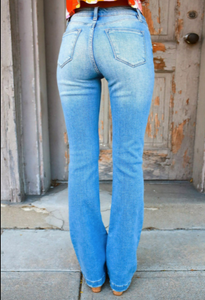 Pre-Order Button-fly Distressed High Rise Flare Jeans