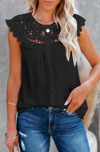 Load image into Gallery viewer, Pre-Order Black Lace Splicing Crew Neck Sleeveless Buttoned Shirt