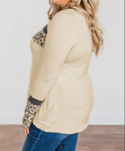 Pre-Order Plus Size Leopard Stitching Long Sleeve Top