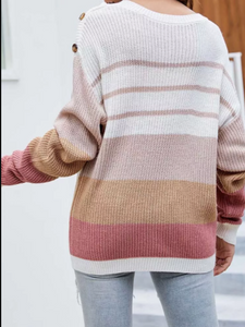 Pre-Order Buttons Decor Striped Sweater