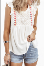 Load image into Gallery viewer, Pre-Order White Lace Splice Ruffles Pleated Babydoll Tank Top