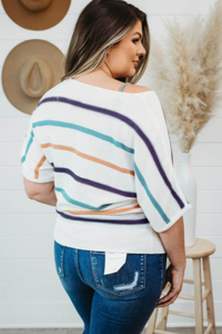 Pre-Order Plus Size Multicolor Striped Knit Short Sleeve Top