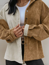 Load image into Gallery viewer, Pre-Order Brown Color Block High Low Distressed Corduroy Jacket